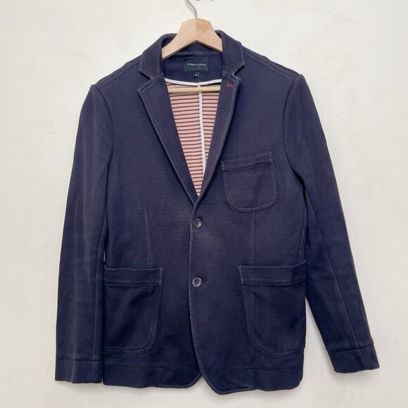 WINGS + HORNS Mens Small Navy Pique Cotton Utility Blazer - Picture 2 of 16